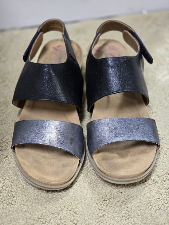 Comfortiva Shoes - Comfortiva Women’s Black and Metallic Gray Velcro Sandals Size 9.5